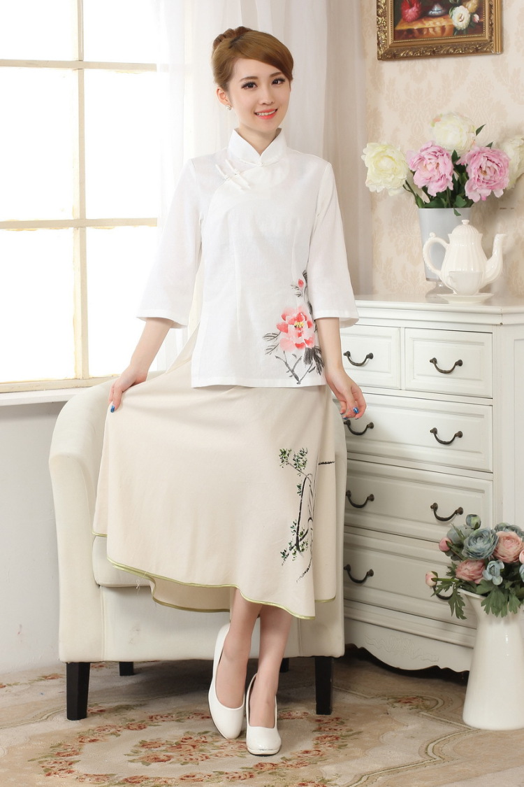 The frequency response, Ms. Tang Women's clothes summer T-shirt, cotton for the hand-painted Chinese Han-female improved Chinese cuff in white XL pictures, price, brand platters! Elections are good character, the national distribution, so why buy now enjoy more preferential! Health