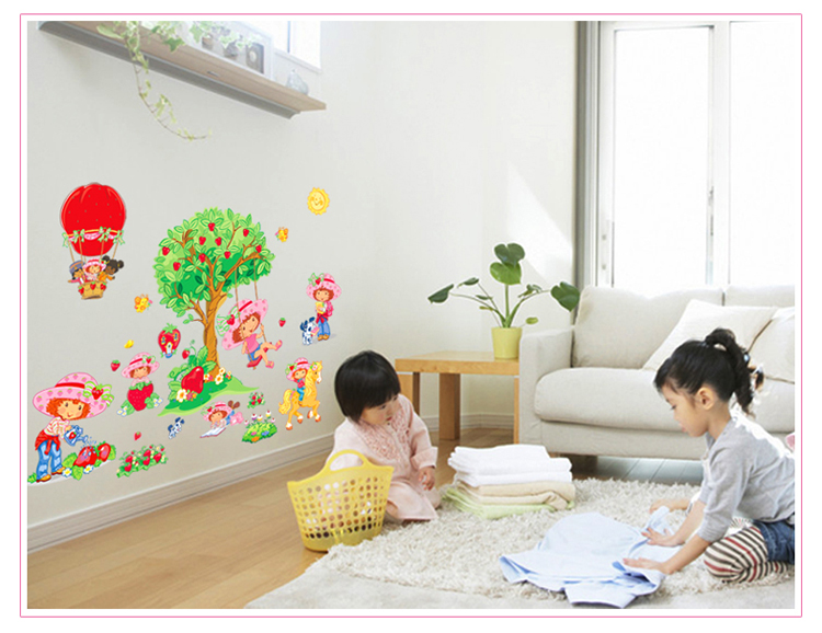 
                                        沐坤 幼儿园儿童房装饰贴纸 女孩房间卡通墙贴画 草莓女孩壁画墙贴1934                