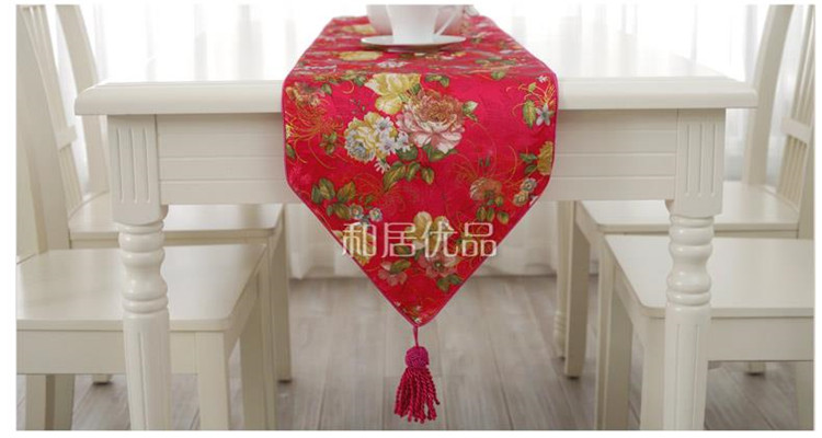 
                                        和居优品 中式桌旗 现代桌旗布欧式床旗 田园茶几布 茶席(尺寸约33*200cm) 双云头富贵腾达黄色                