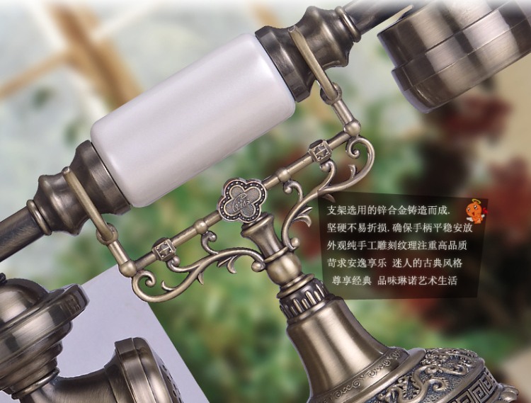 琳诺欧式立体雕花仿古电话机座机客厅艺术摆件家用树脂工艺品复古老式电话现货 白玉色