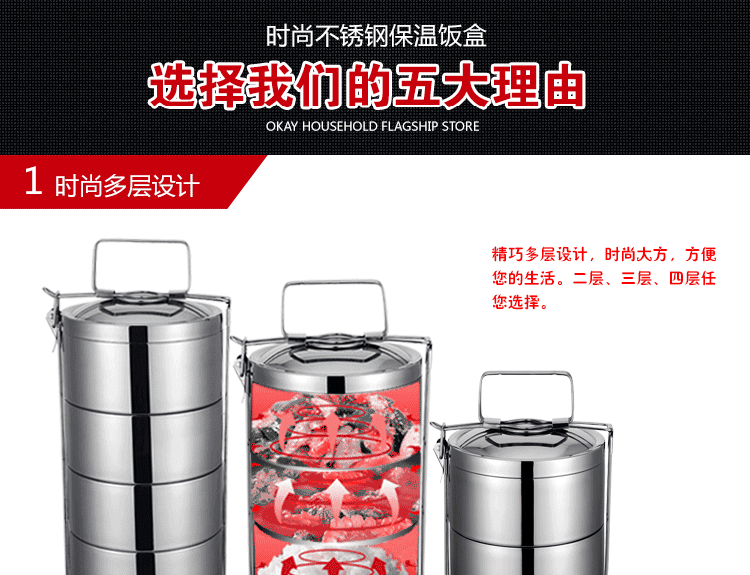 
                                        多层不锈钢饭盒 便当盒提锅 学生饭盒蒸煮饭盒 多层饭盒提盒大容量便当盒 双层壁保温1小时2L三层                