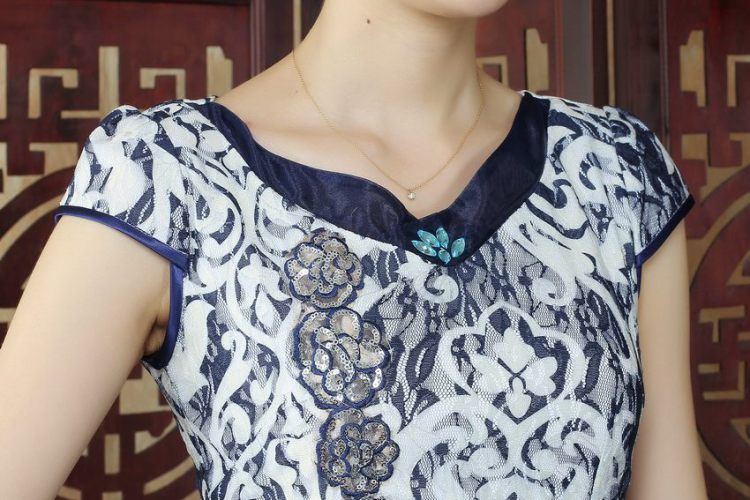 For Pont Sondé Ms. Diana Lace Embroidery style improved cheongsam dress Chinese Dress summer graphics thin daily short cheongsam picture color XXL pictures, price, brand platters! Elections are good character, the national distribution, so why buy now enjoy more preferential! Health