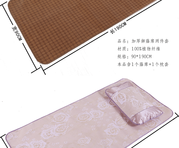 
                                        典奈家居 学生寝室上下铺凉席 宿舍单人床可折叠席子90*190cm 藤席二件套                