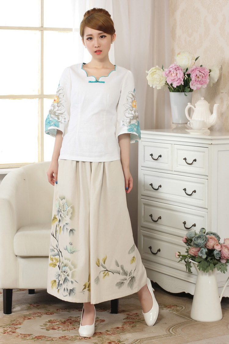 The broadband new hand-painted horn cuff cheongsam shirt linen Chinese Ethnic Wind blouses Tang with improved white 2XL pictures, price, brand platters! Elections are good character, the national distribution, so why buy now enjoy more preferential! Health