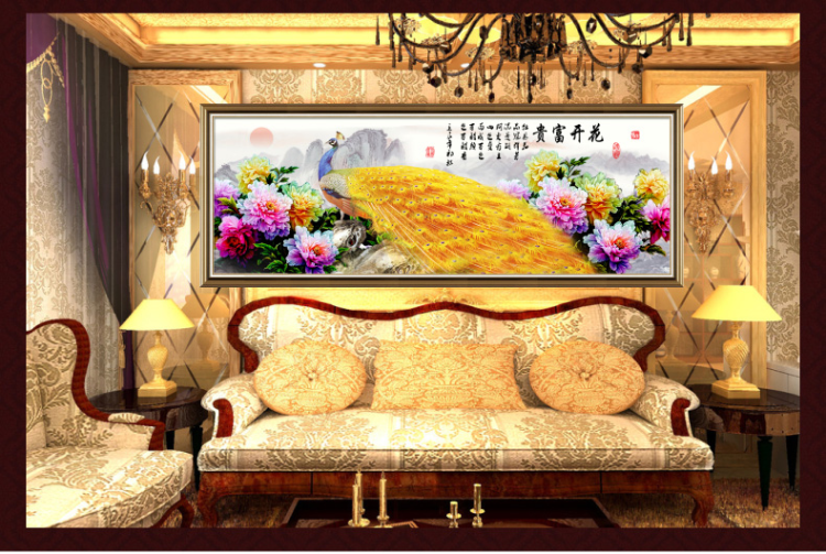 钻石画十字绣客厅新款钻石十字绣钻石绣卧室5d钻石画孔雀满钻砖石点钻石画花开富贵十字绣贴钻石 150*58cm魔方圆钻满钻升级版26切面更闪亮