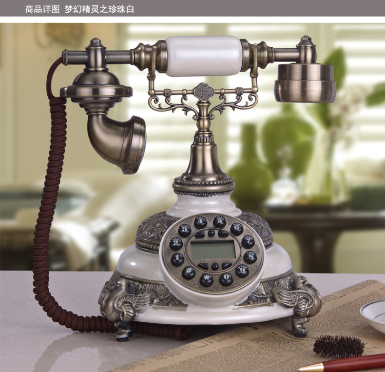 琳诺新款欧式古董仿古电话机创意田园复古电话摆件老式家用座机多款可选玄关装饰品 云石