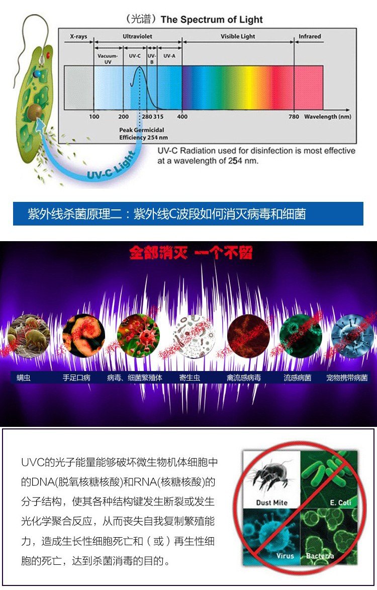 菌特净UV紫外线杀菌消毒灯家用杀菌灯器除螨医用紫外线灯管 60W遥控定时