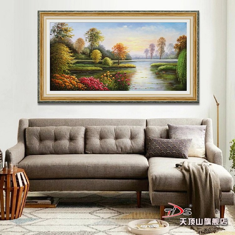 天顶山 现代客厅欧式沙发背景墙有框三联画卧室壁画挂画大幅挂画 欧式复古风景 83*143CM