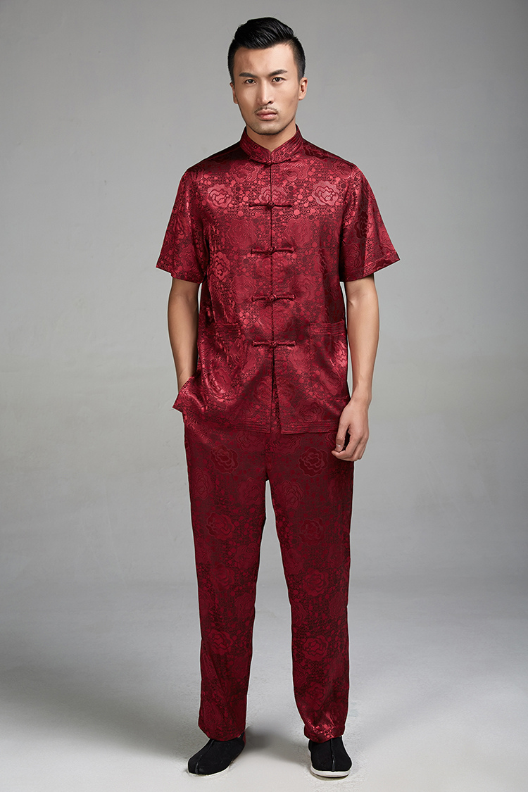 Fudo William De Jun 2015 Summer new  100% polyester half sleeve is detained men Tang dynasty short-sleeved ethnic Chinese clothing RED M picture, prices, brand platters! The elections are supplied in the national character of distribution, so action, buy now enjoy more preferential! As soon as possible.