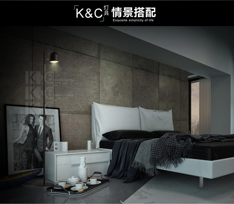 
                                        kc灯具个性北欧简约铁艺灯罩落地灯 客厅书房卧室创意落地灯 F3812-1黑色 白光                