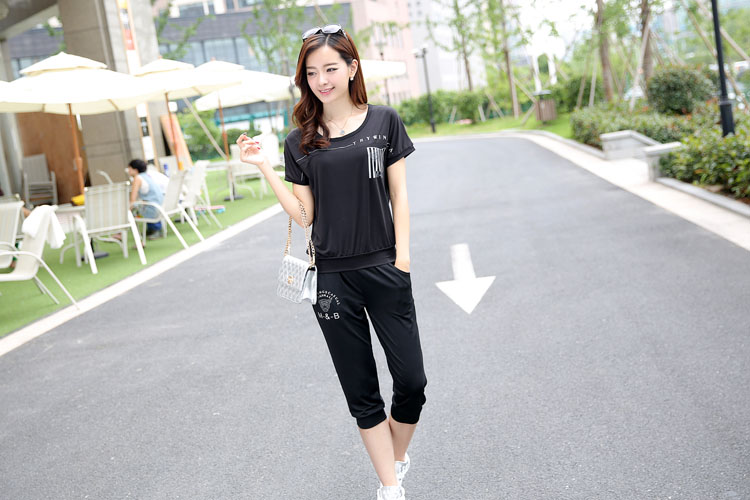 Wing Yi Lian 2015 summer new Korean version leisure large code female short-sleeve T shirts, Yi campaign kit two-piece black 4XL weight 165 - 190 Jack pictures, price, brand platters! Elections are good character, the national distribution, so why buy now enjoy more preferential! Health