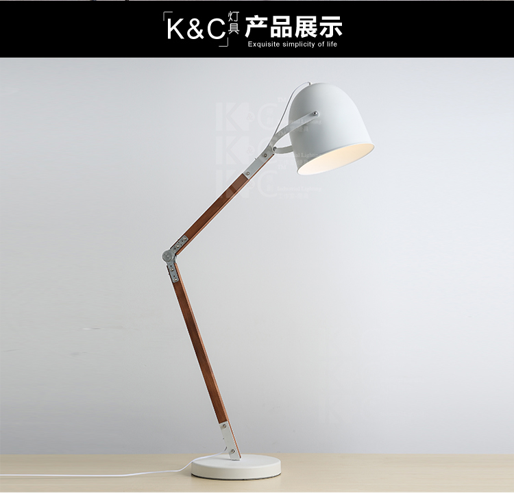 kc灯具 简约现代立式灯 工业复古创意个性卧室客厅书房长臂台灯落地灯 F3842-BK黑色含13W节能灯泡1枚-黄光