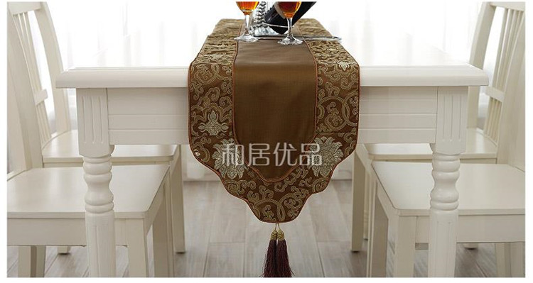 
                                        和居优品 中式桌旗 现代桌旗布欧式床旗 田园茶几布 茶席(尺寸约33*200cm) 双云头富贵腾达黄色                