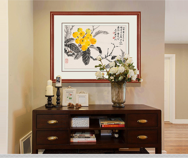 
                                        【顺丰包邮】中式餐厅装饰画 有框壁画书房挂画玄关画 原作版画 枇杷图 雅致胡桃 成品尺寸70*57cm                