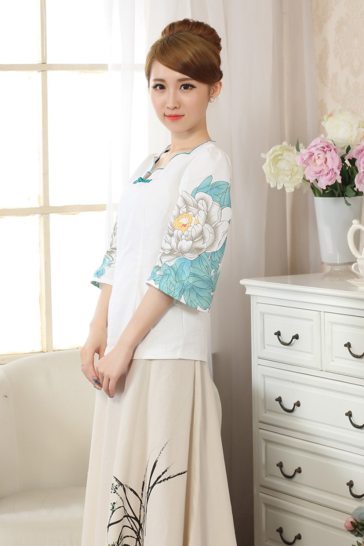 The broadband new hand-painted horn cuff cheongsam shirt linen Chinese Ethnic Wind blouses Tang with improved white 2XL pictures, price, brand platters! Elections are good character, the national distribution, so why buy now enjoy more preferential! Health