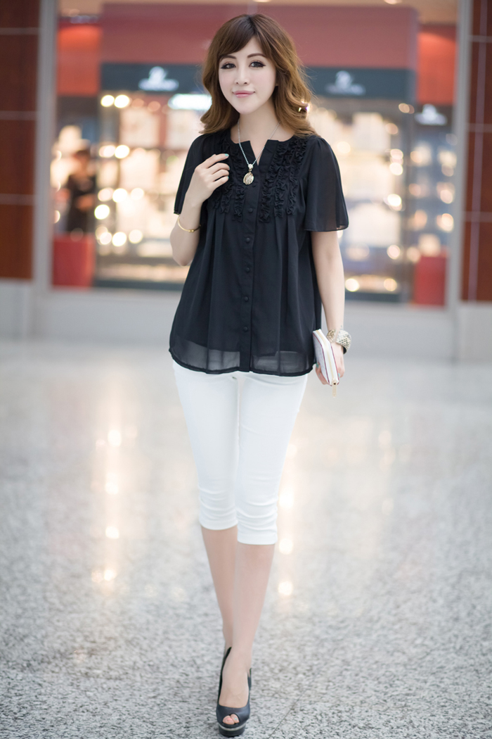 2015 summer new women with thick MM and indeed increase code snow woven shirts girls summer short-sleeved Korean loose video thin ice woven shirts cuff in the T-shirt T-shirt black short-sleeved XXXXL pictures, price, brand platters! Elections are good character, the national distribution, so why buy now enjoy more preferential! Health