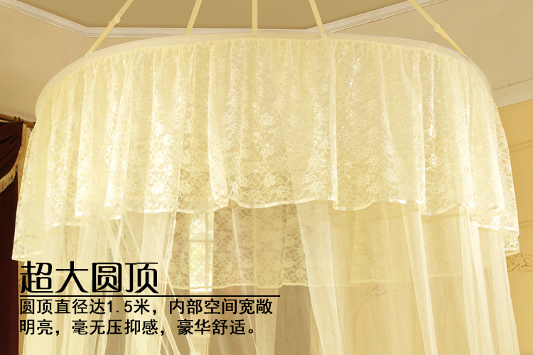 碧驰家纺 蚊帐 吊顶式蚊帐圆顶落地 公主蚊帐宫廷式蕾丝子母床加密加大 Y150紫