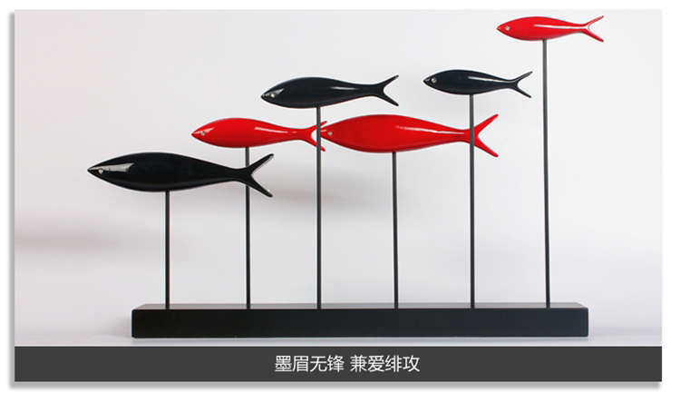 现代简约招财群鱼摆件客厅玄关电视柜创意摆饰品新房装饰结婚礼物 红色三条