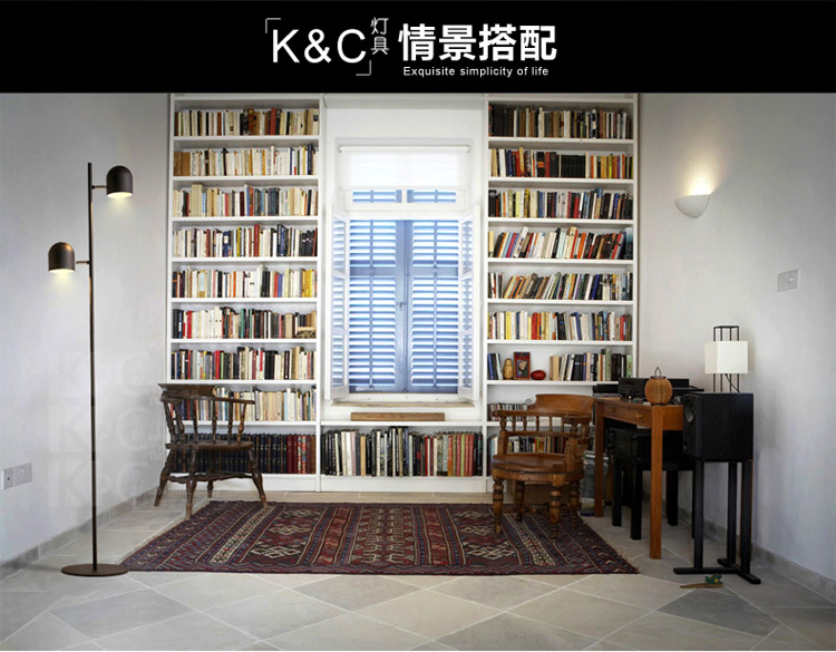 
                                        kc灯具个性北欧简约铁艺灯罩落地灯 客厅书房卧室创意落地灯 F3812-1黑色 白光                