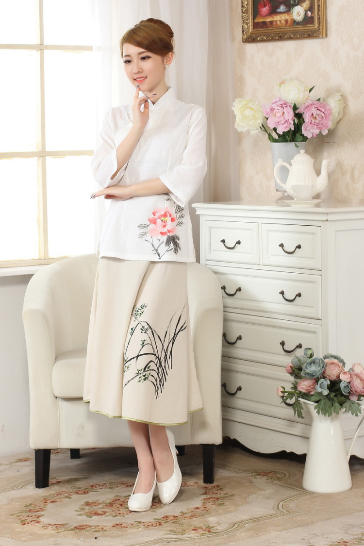 The frequency response, Ms. Tang Women's clothes summer T-shirt, cotton for the hand-painted Chinese Han-female improved Chinese cuff in white XL pictures, price, brand platters! Elections are good character, the national distribution, so why buy now enjoy more preferential! Health