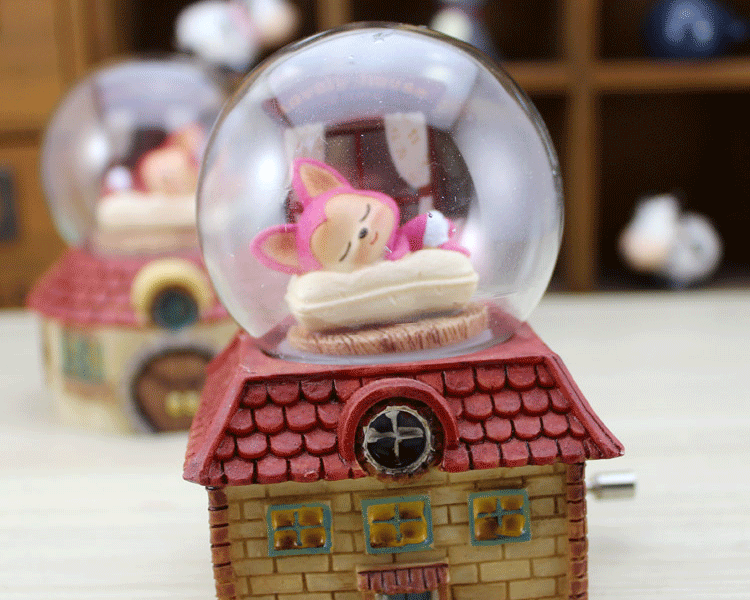 阿狸玻璃球手摇款天空之城音乐铃卡通音乐盒创意生日礼物礼品 粉色阿狸