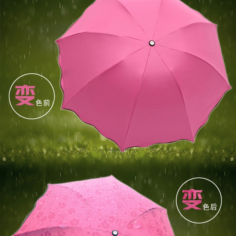 
                                        晴雨伞 遇水开花 遮阳太阳伞 折叠彩虹伞 黑胶防晒伞 晴雨两用伞 玫红色                