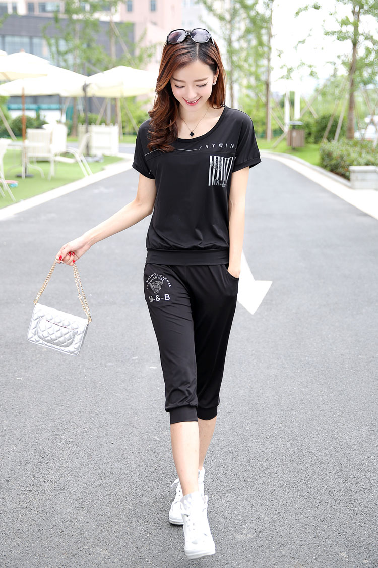 Wing Yi Lian 2015 summer new Korean version leisure large code female short-sleeve T shirts, Yi campaign kit two-piece black 4XL weight 165 - 190 Jack pictures, price, brand platters! Elections are good character, the national distribution, so why buy now enjoy more preferential! Health