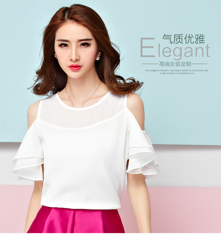 澳奇美（Aoqimei）2015夏装韩版修身露肩雪纺上衣+短款休闲阔腿裤休闲套装T1605 图片色 XL