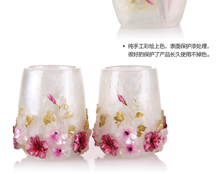 
                                        欧式卫浴洗漱五件套装精美浪漫浴室用品树脂绘画浮雕香皂盒创意时尚新婚礼品礼物 红花绿叶五件套                