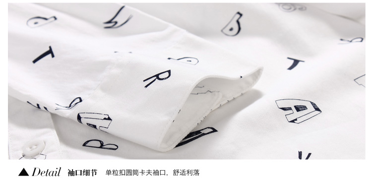 唐狮（TonLion）2015秋 女满地印花宽松型长袖衬衫 6EK321015415 本白 L
