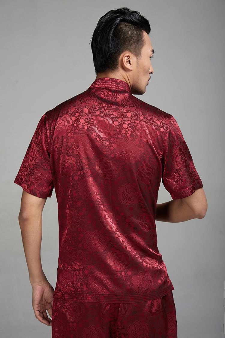 Fudo William De Jun 2015 Summer new  100% polyester half sleeve is detained men Tang dynasty short-sleeved ethnic Chinese clothing RED M picture, prices, brand platters! The elections are supplied in the national character of distribution, so action, buy now enjoy more preferential! As soon as possible.