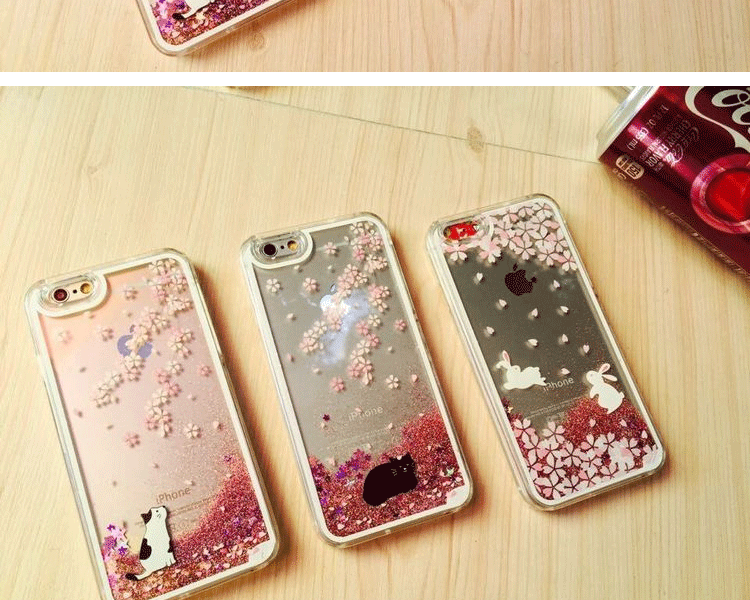 微品多 苹果6手机壳 iPhone6/6s/6plus/6splus樱花液体流沙透明保护套 小白猫 6plus