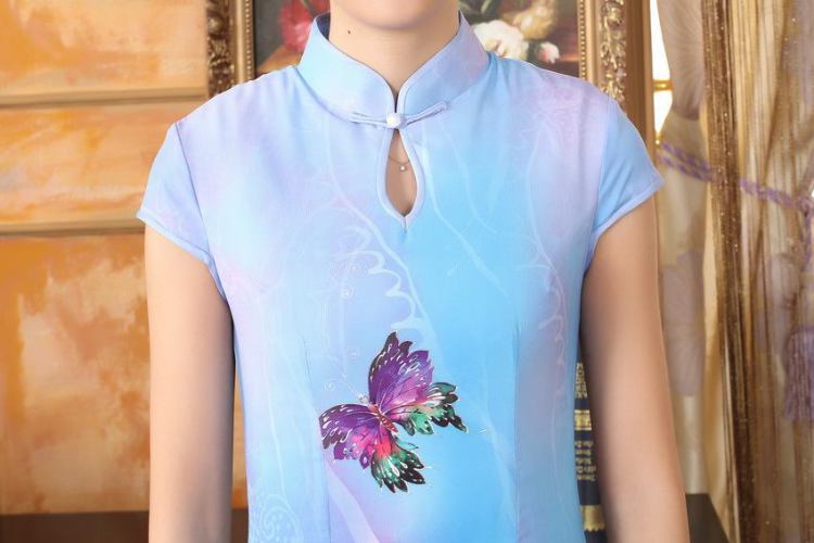 On Optimizing Options, Tang dynasty qipao Doi Fong water droplets collar short-sleeve long double qipao Sau San light blue 2XL Photo, prices, brand platters! The elections are supplied in the national character of distribution, so action, buy now enjoy more preferential! As soon as possible.