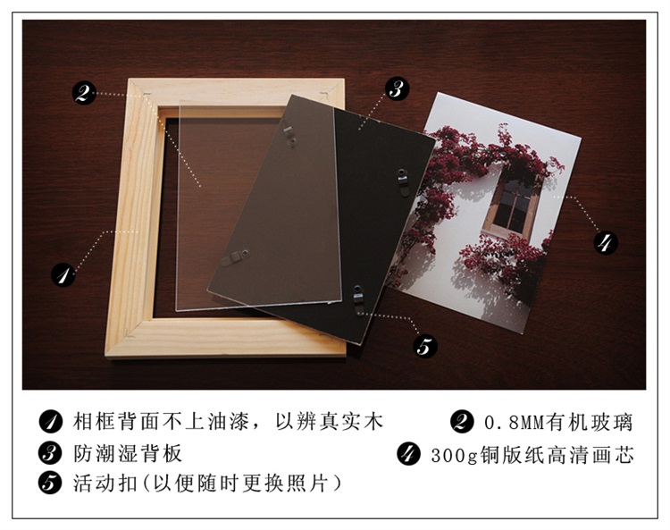 实木照片墙 美式风格 创意组合相框墙挂框 相片墙K15带椭圆 黑白胡+北欧画芯带椭圆