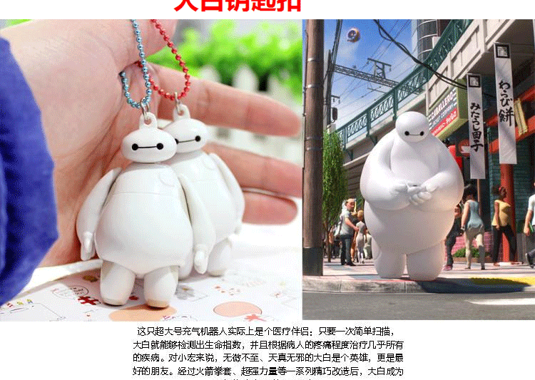 超能陆战队大白钥匙扣大白包包挂件创意发光发声钥匙扣汽车摆件公仔抱靠枕U型枕创意礼物送 Q版白加红钥匙扣一对 质量保证拍下后第二天发货急件不接
