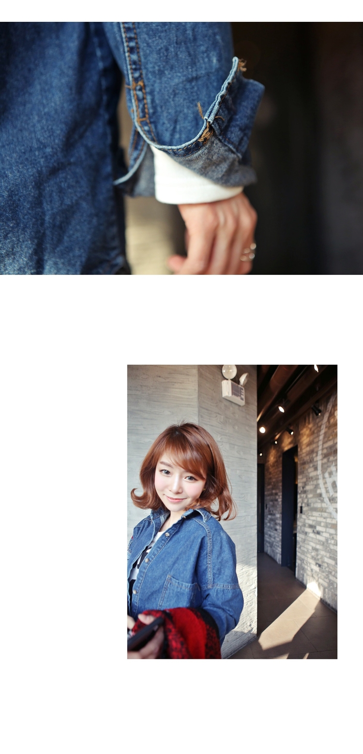 轩梦飞翔2015春季女装新款原宿风中长款bf牛仔衬衫米老鼠牛仔短外套H3154 浅蓝色 均码
