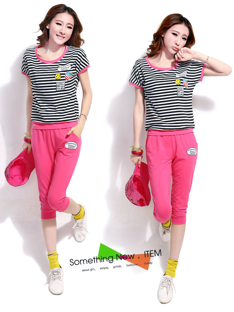 The Pei-hee 2015 new summer leisure package Korean Stylish Girl stripes short-sleeved 7 pants Kit uniforms blue XXL pictures, price, brand platters! Elections are good character, the national distribution, so why buy now enjoy more preferential! Health