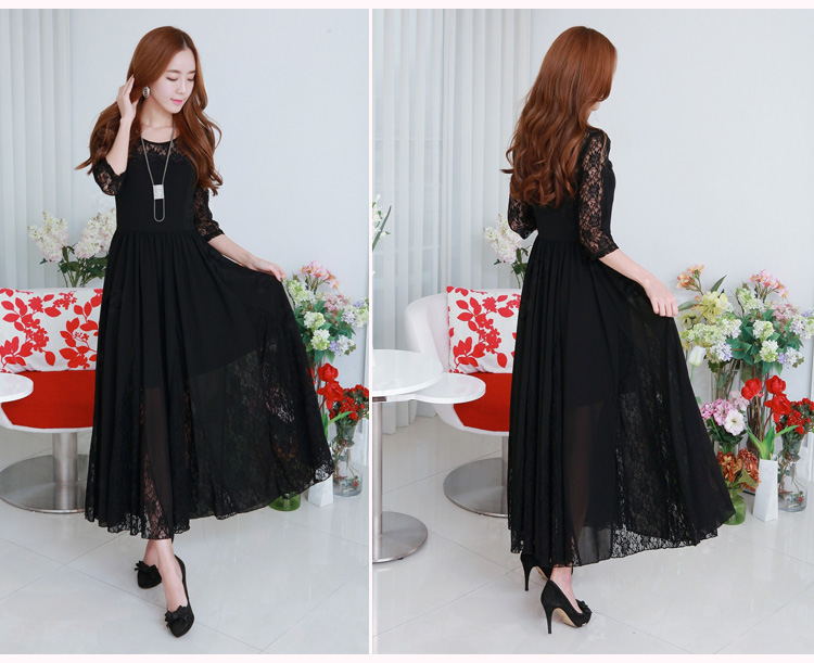 C.o.d. 2015 Summer new stylish classic Korean leisure temperament lace stitching chiffon dresses large long skirt black XXXL Sau San pictures, prices, brand platters! The elections are supplied in the national character of distribution, so action, buy now enjoy more preferential! As soon as possible.