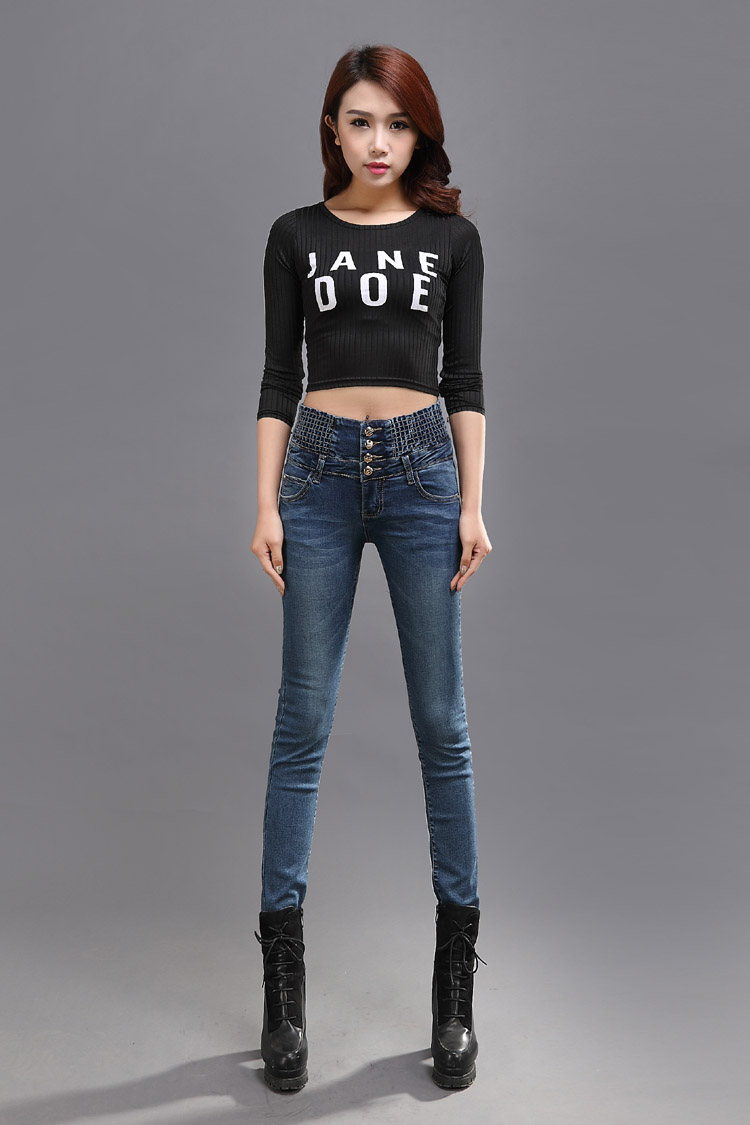 淮美女式高腰修身性感牛仔长裤 秋冬装牛仔裤女 弹力小脚裤 hm2603 深