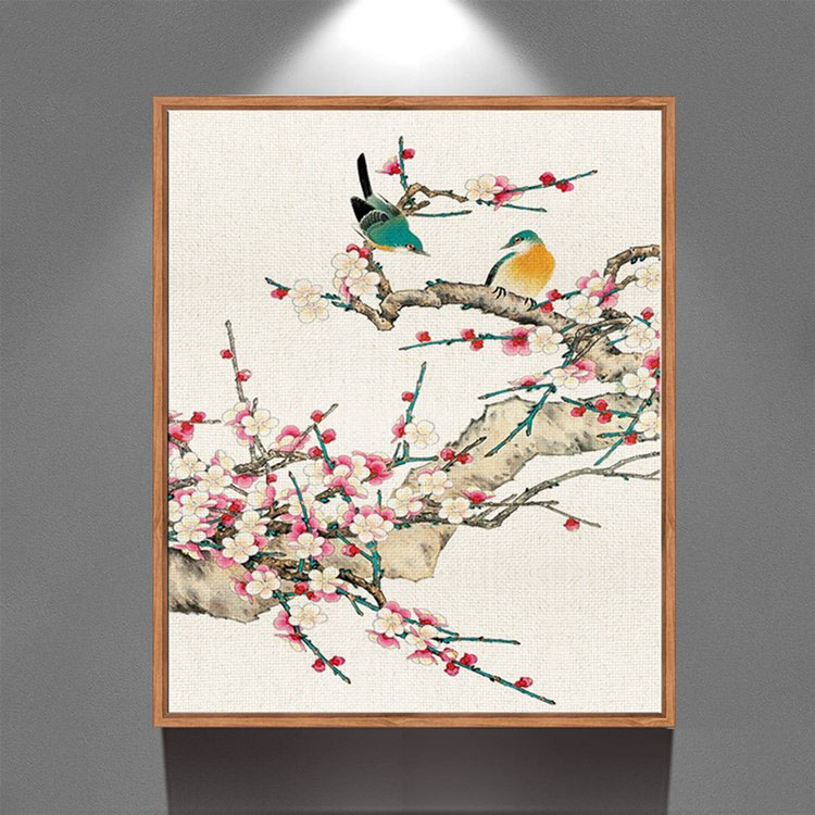 
                                        天顶山 新中式客厅装饰画国画花鸟沙发背景墙画有框三联画书房办公室挂画玄关画 简约中式三联 木纹框 50*70CM                