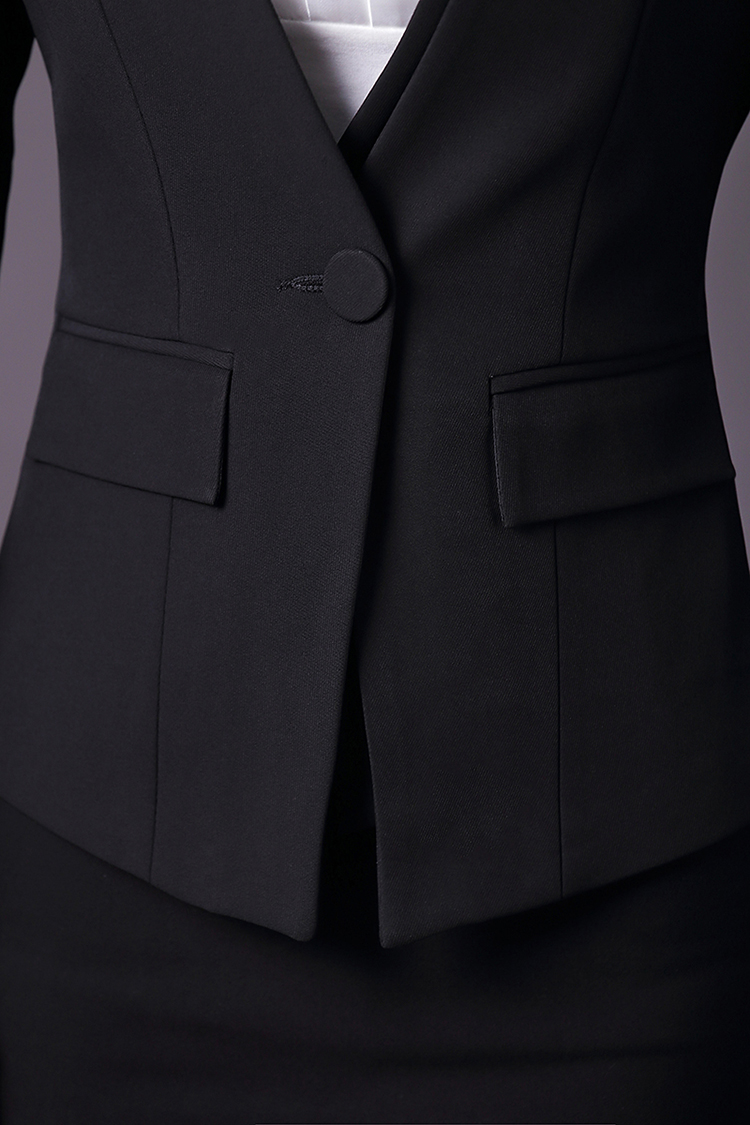 韩蜜娅2015秋冬新款职业套装西装长袖OL修身正装面试工作服QT3903 黑色 M