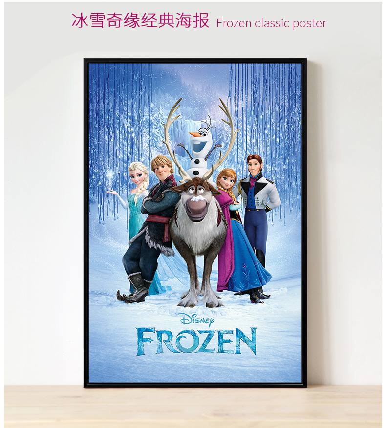 
                                        墙蛙wallwa 迪士尼经典冰雪奇缘清新儿童房画挂画墙壁画无框画客厅装饰画 ABC款一套(白色细框) 外框尺寸37*52cm                