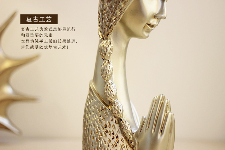 
                                                            豪斯特丽（HOSTLY） 欧式祈福少女雕塑摆件 时尚创意家居装饰品 结婚生日礼品工艺品 金色女孩                