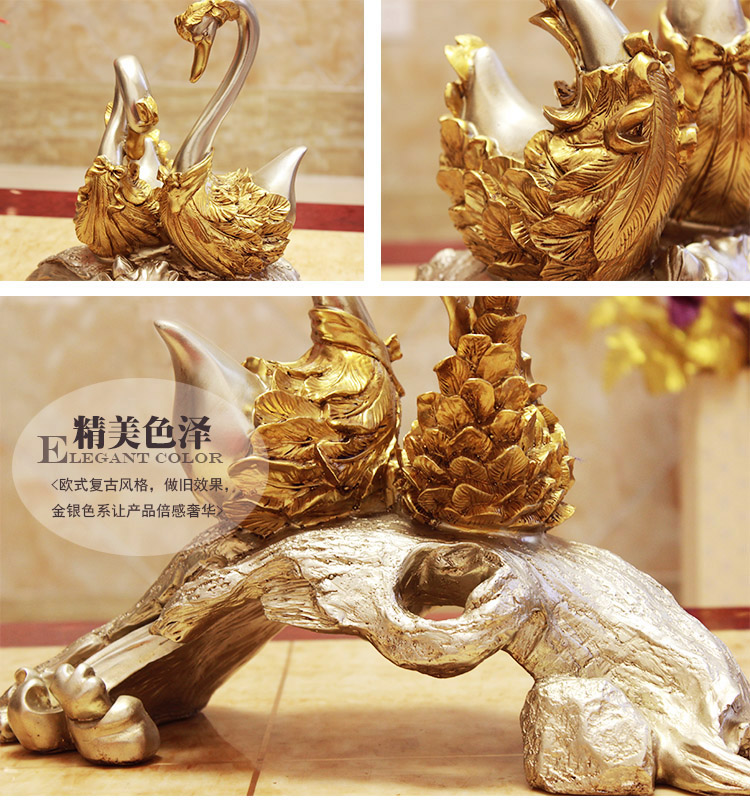 
                                        豪斯特丽（HOSTLY） 情侣天鹅摆件 家居摆件装饰品 美国乡村装饰摆件 银色对天鹅                