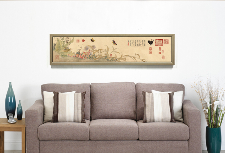 梵格 高档现代中式客厅装饰画玄关壁画书房挂画世界名画家居装饰 金色VCK013 120*30