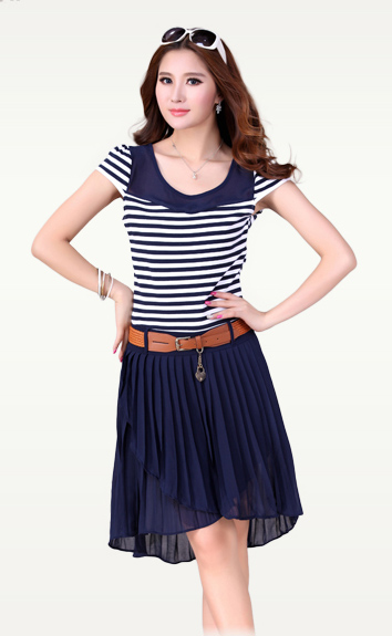 C.o.d. 2015 Summer new stylish casual temperament classic Korean large Fat MM video thin knitting chiffon spell back to dress belt blue XXL picture, prices, brand platters! The elections are supplied in the national character of distribution, so action, buy now enjoy more preferential! As soon as possible.