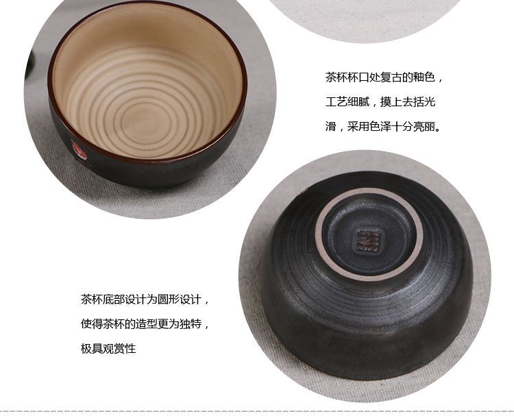 海州窑 功夫茶具纯手工手绘茶杯陶瓷品茗杯 日式创意个人杯陶瓷主人杯小茶杯 亚光黑-木棉花和杯
