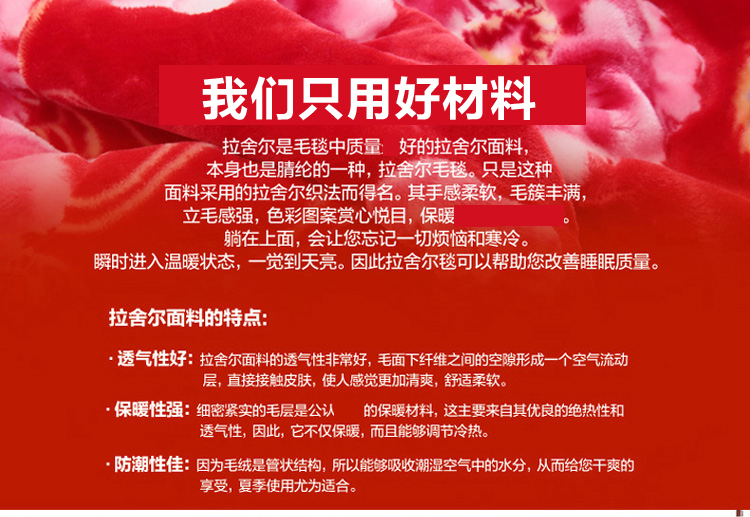 
                                        锦芙秀家纺 双层拉舍尔毯加厚双人毯子大红色婚庆毛毯被单人盖毯  礼品毯冬季保暖绒毯 向往 180*220cm(6斤)                