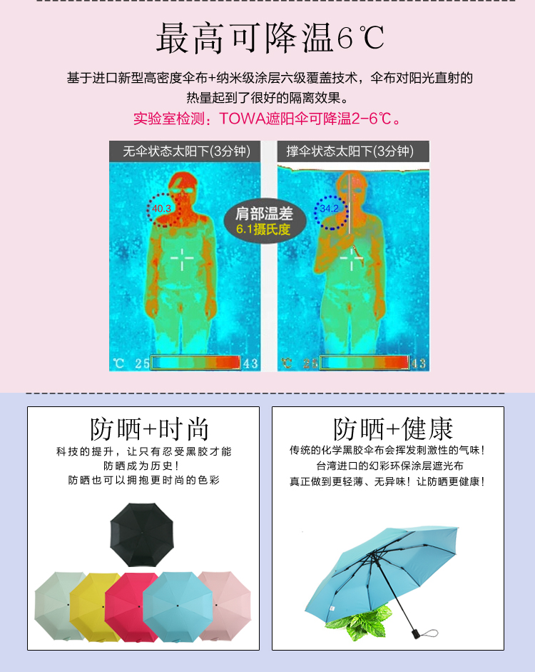 
                                        TOWA 台湾三折折叠手开伞 雨伞遮阳伞女 伞 晴雨伞 防紫外线防晒伞 涂胶伞小黑伞新品 T3孔雀蓝                