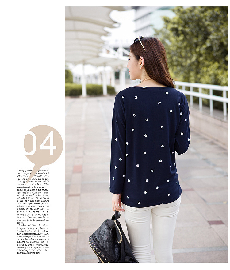 GRAPOS2015秋季新款胖MM宽松大码打底衫学生长袖T恤上衣女TX597 藏蓝 XL